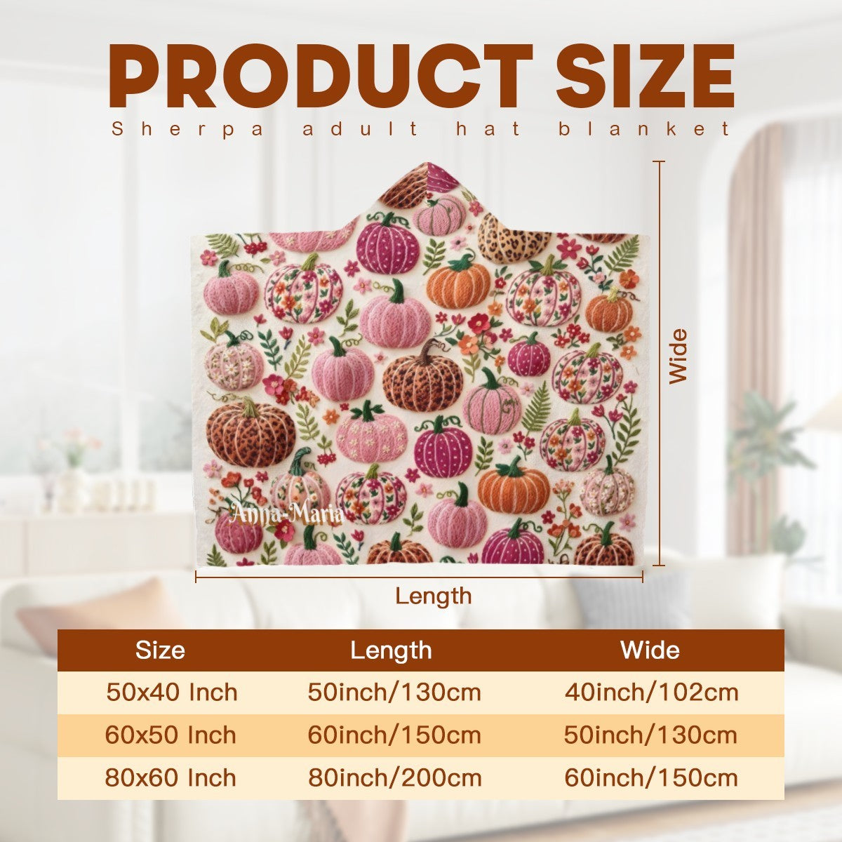 Personalized Name Pink and Orange Pumpkin Hooded Cap Blanket