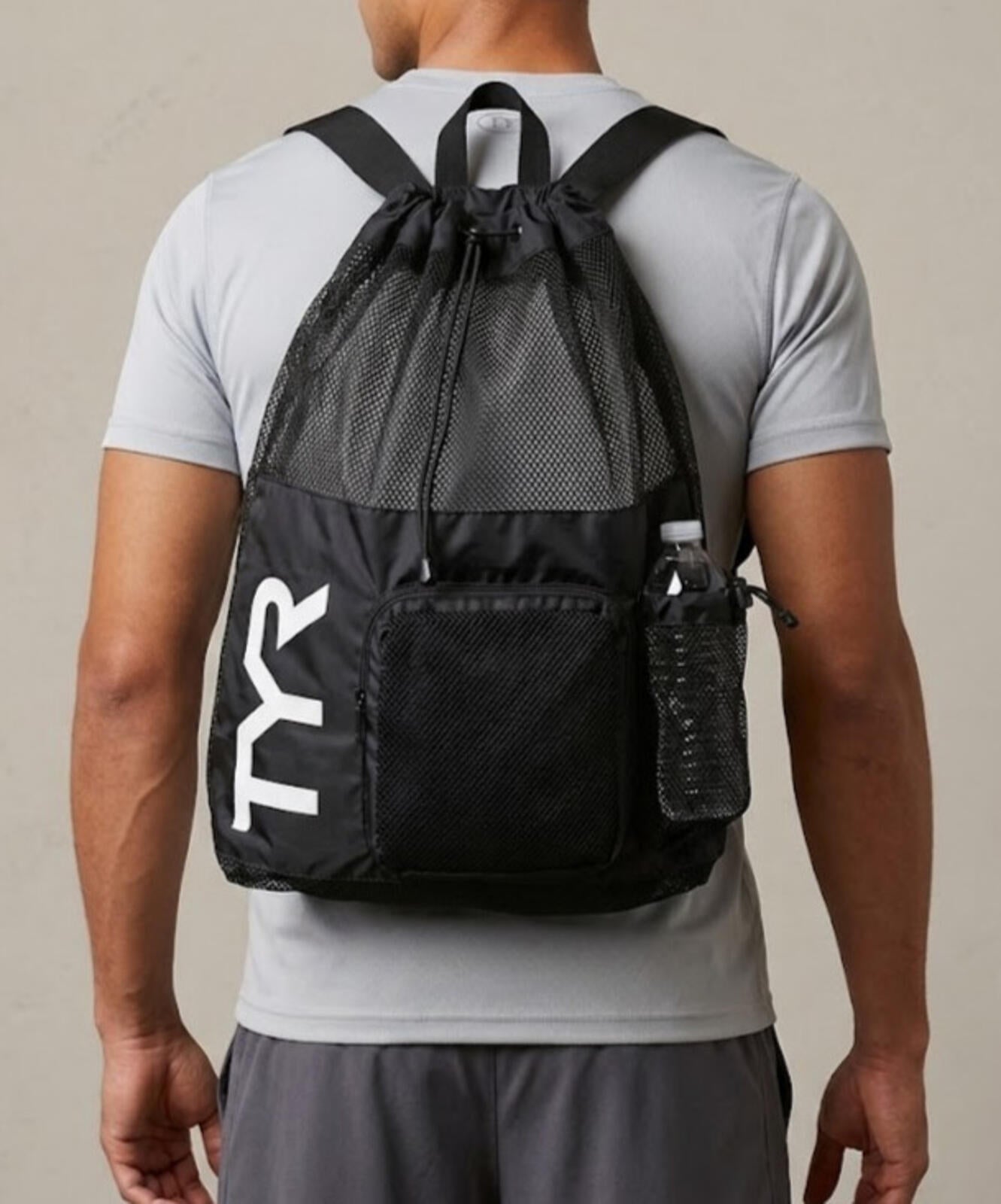 TYR Big Mesh Mummy Backpack Black Swim Bag Gym Drawstring