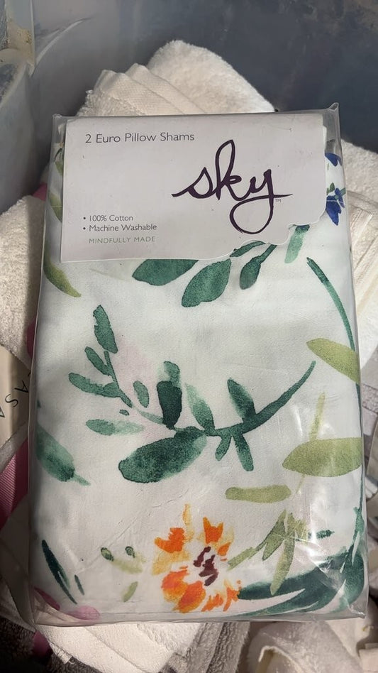 Oky Pastel Perennials 2 Euro Pillow Shams 100% Cotton