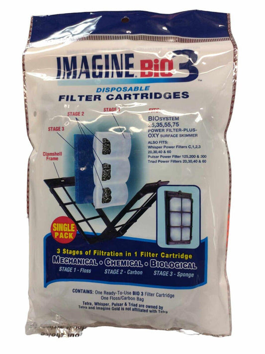 Bio 3 Filter Cartridge Whisper 20.30.40.60./ Bio System 25,35,55,75, Single Pack