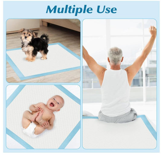 Multiple Use mat featuring a dog, a baby, and a man practicing yoga, showcasing versatility.