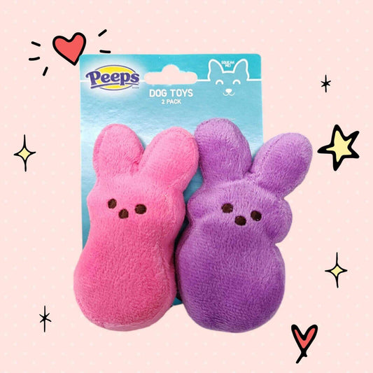 Peeps for Pets Pink & Purple Plush Bunny Squeaky Small Toy 4" 2 Pack Set NEW
