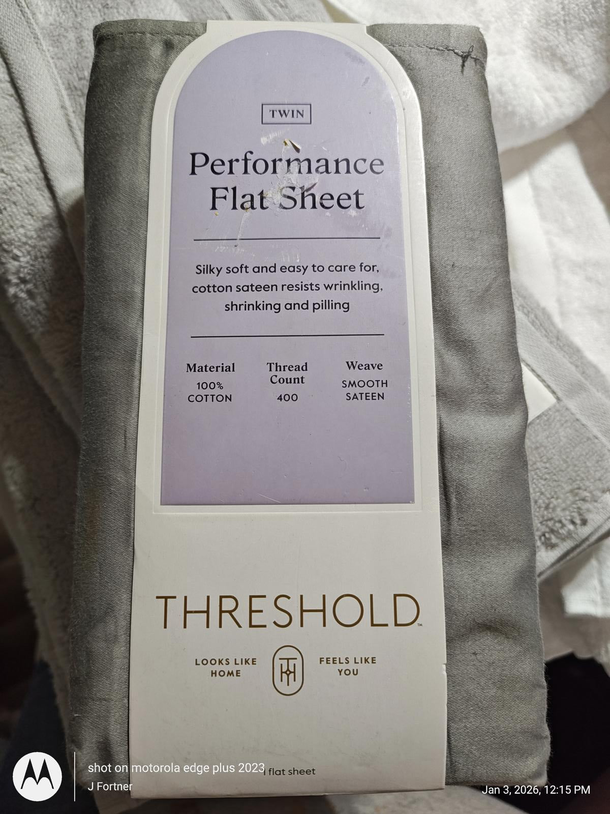 Twin Threshold 400 Thread Count Flat Sheet Sateen LITE GRAY  100% Cotton \