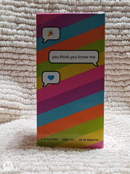 You Think You Know Me game box featuring colorful stripes and playful speech bubbles.