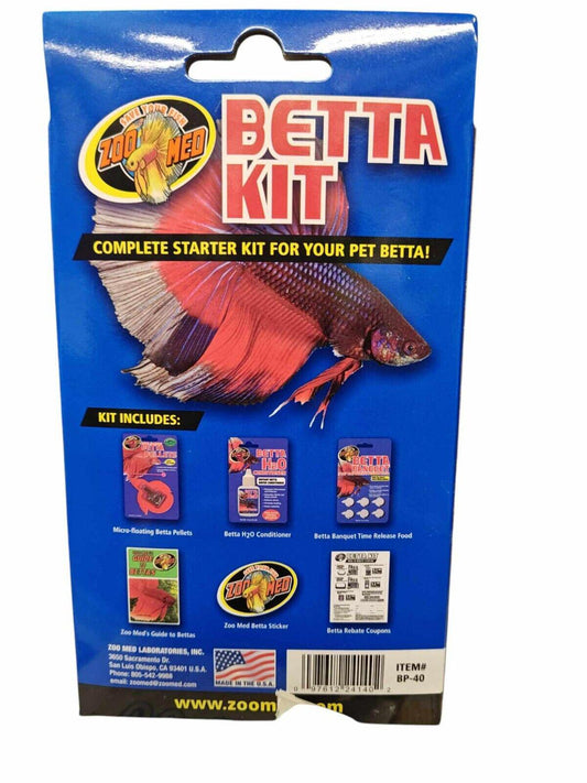 Betta Kit complete starter kit for your pet betta fish, featuring food and water conditioner.
