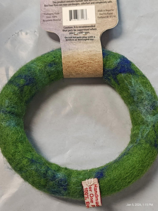 Wool Dog Toy, 5-Inch, Green Ring