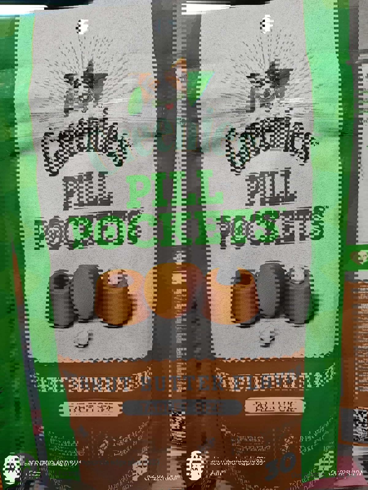 Greenies Pill Pockets peanut butter flavor for easy medication delivery, tablet size.