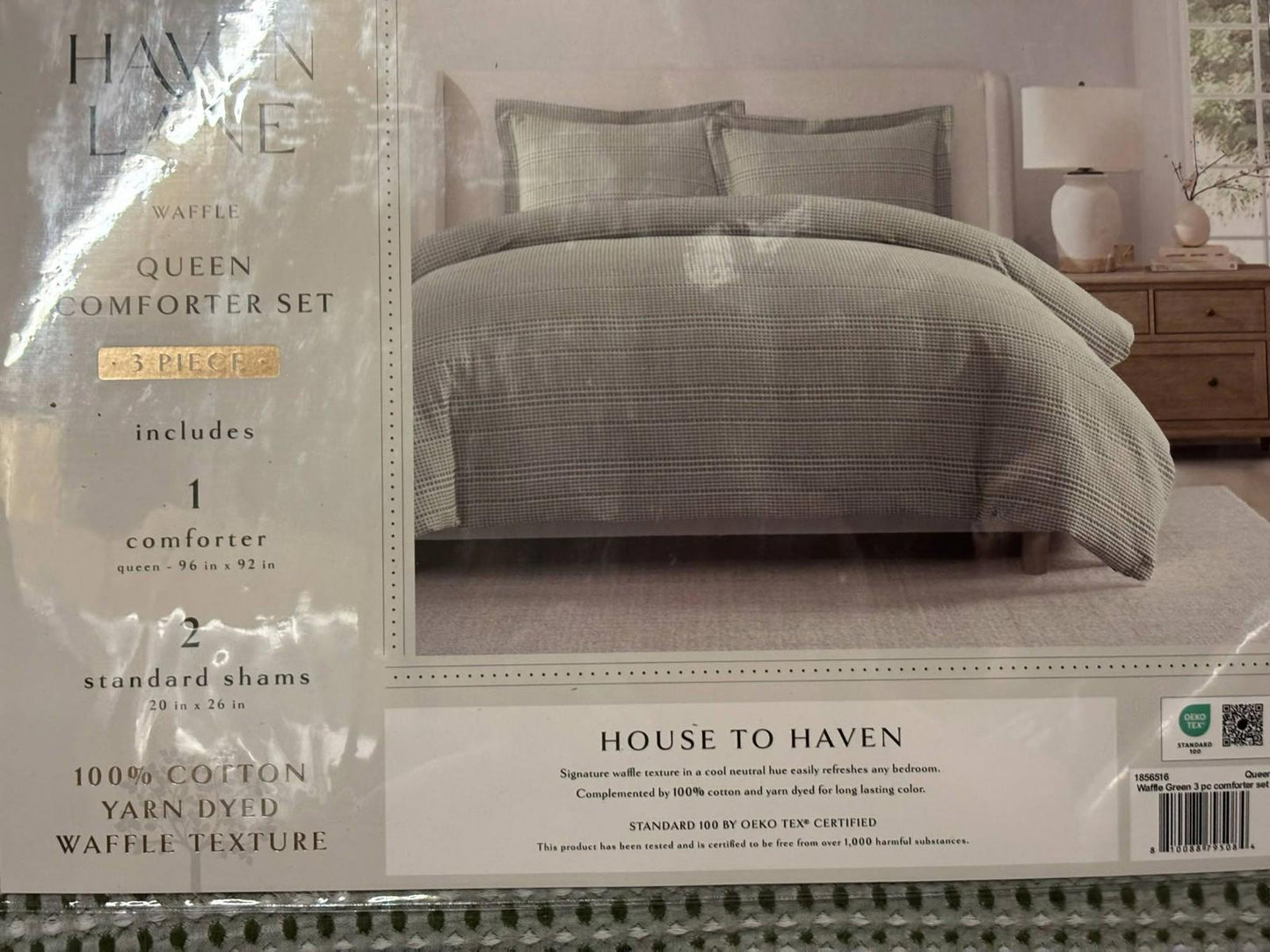 HAVEN LANE Waffle Queen Green 3 piece COMFORTER SET-