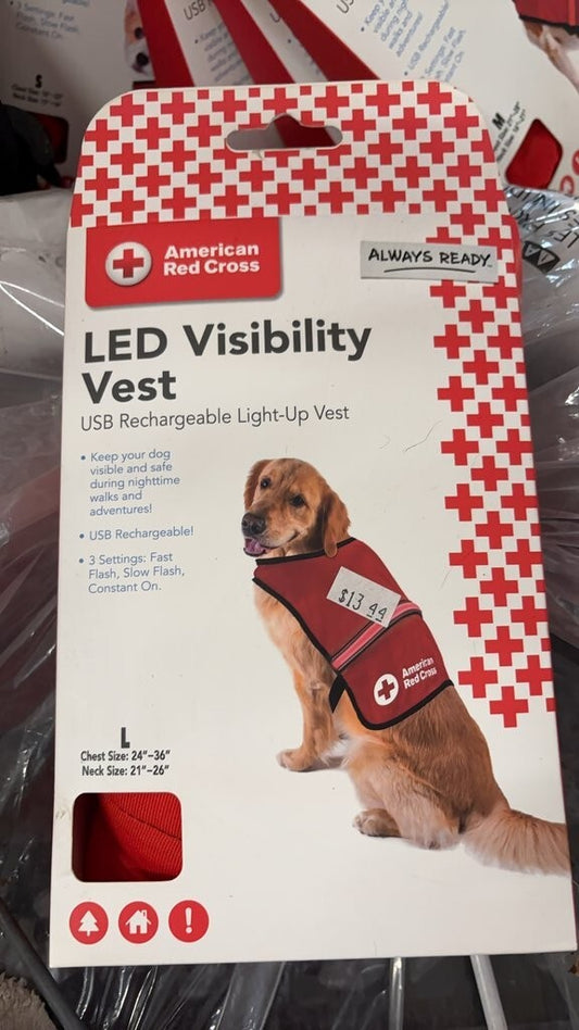Large Dog Vest- American Red Cross LED Visibility Vest for Dogs