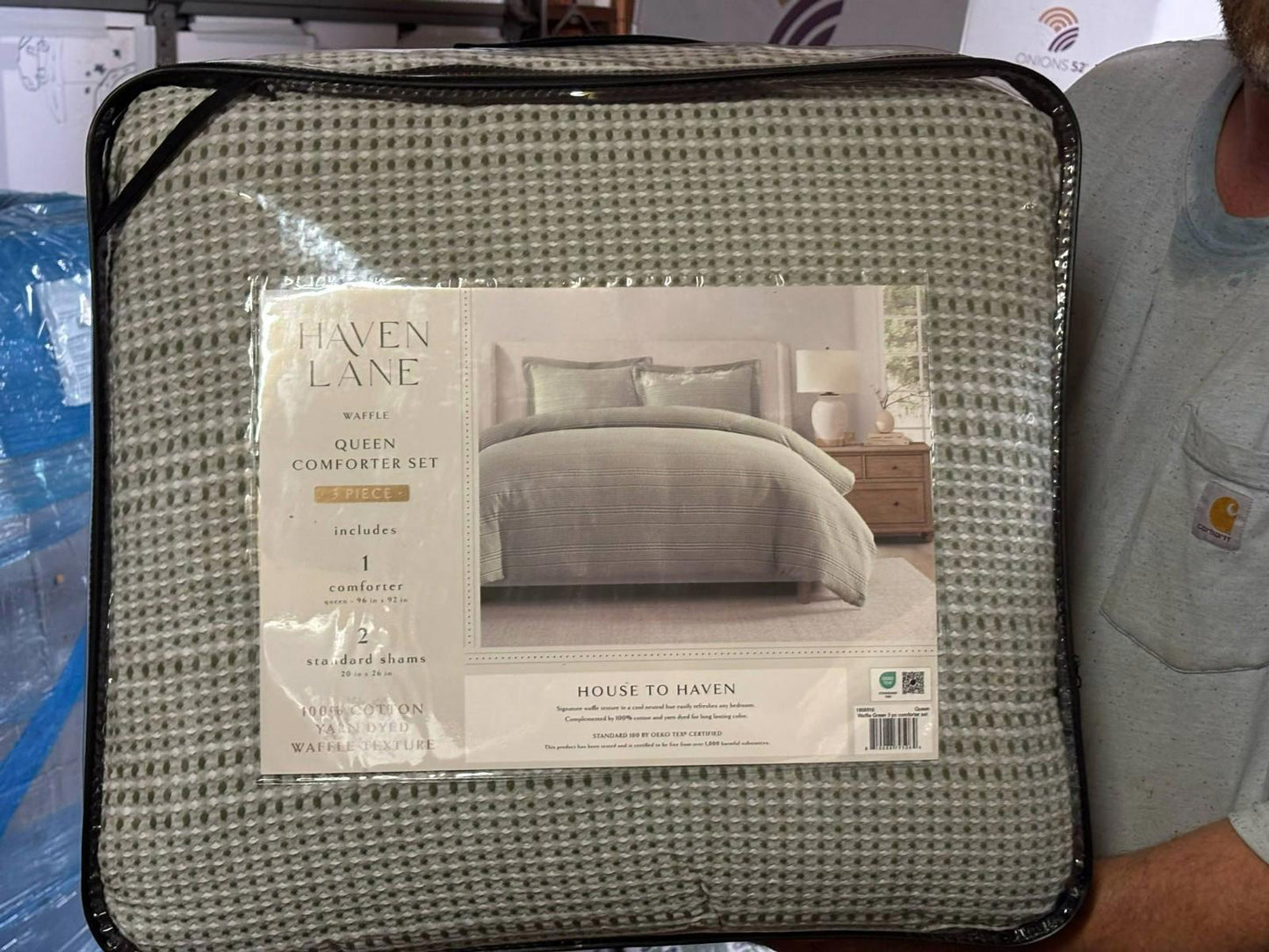HAVEN LANE Waffle Queen Green 3 piece COMFORTER SET-