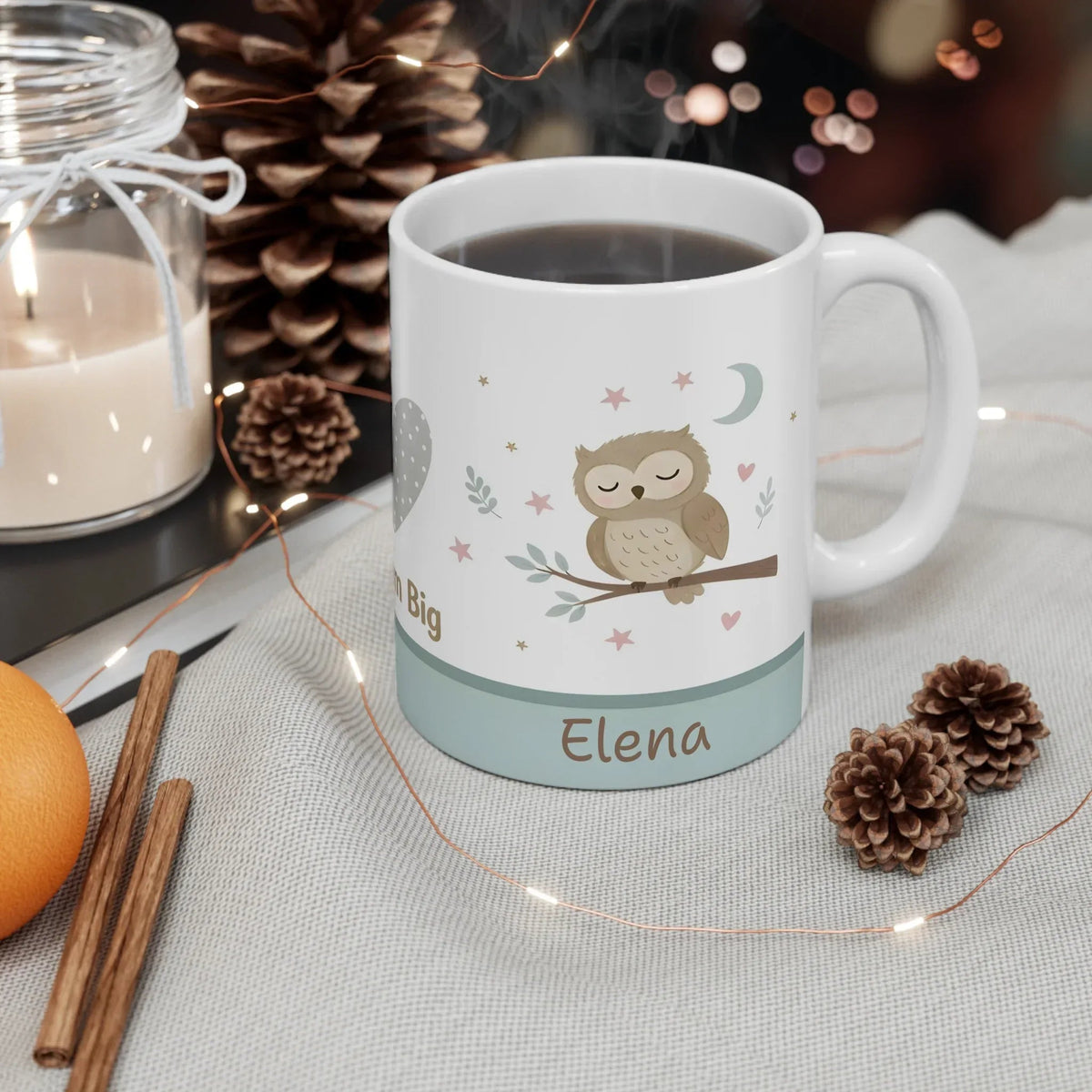Personalized Dream Big Owl Mug | Custom Name | Sleepy Owl Moon Stars Nursery Ceramic Gift