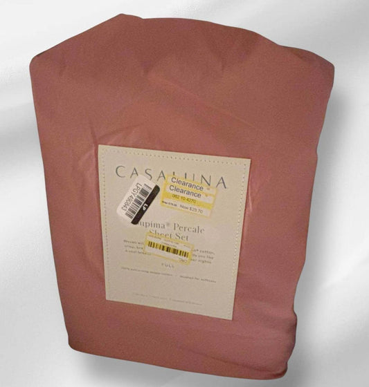 Casaluna 100% cotton Percale  Sheet Set, Size Full, 4pcs, Rose Color