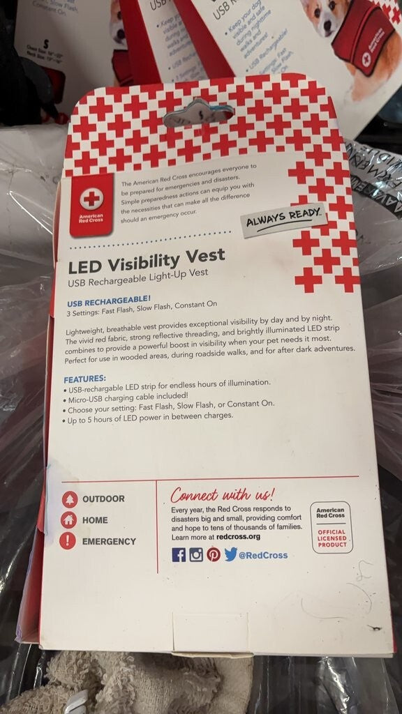 Dog Vest Medium-American Red Cross LED Visibility Vest for Dogs