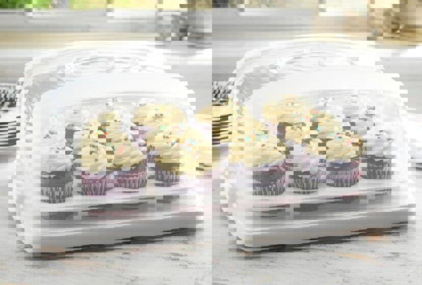 Cake Carrier with Lid, Cake Holder Cupcake Container for 12 Cupcakes 2 in 1 P...