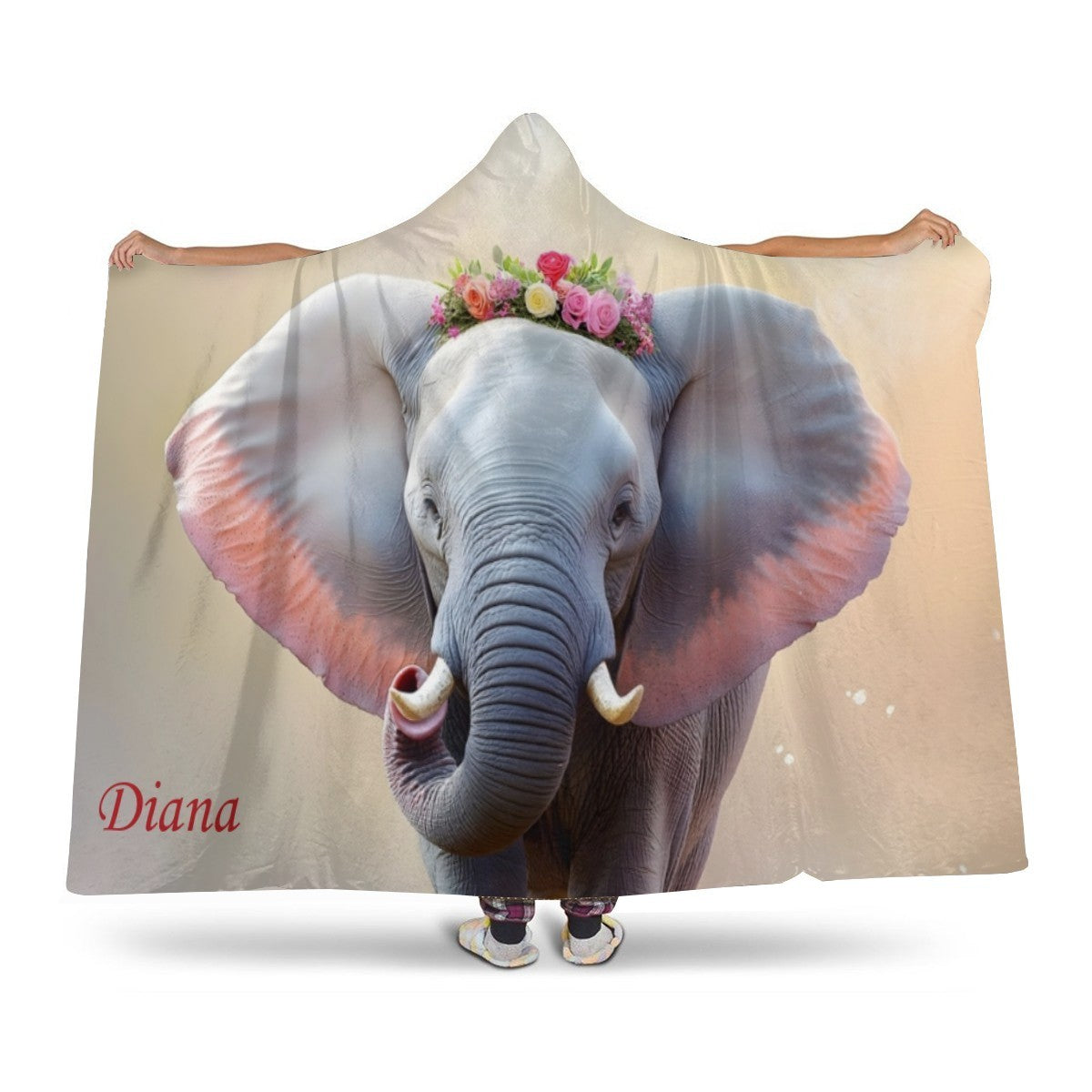 Personalized Elephant Hooded Fleece Blanket | Custom Name Gift