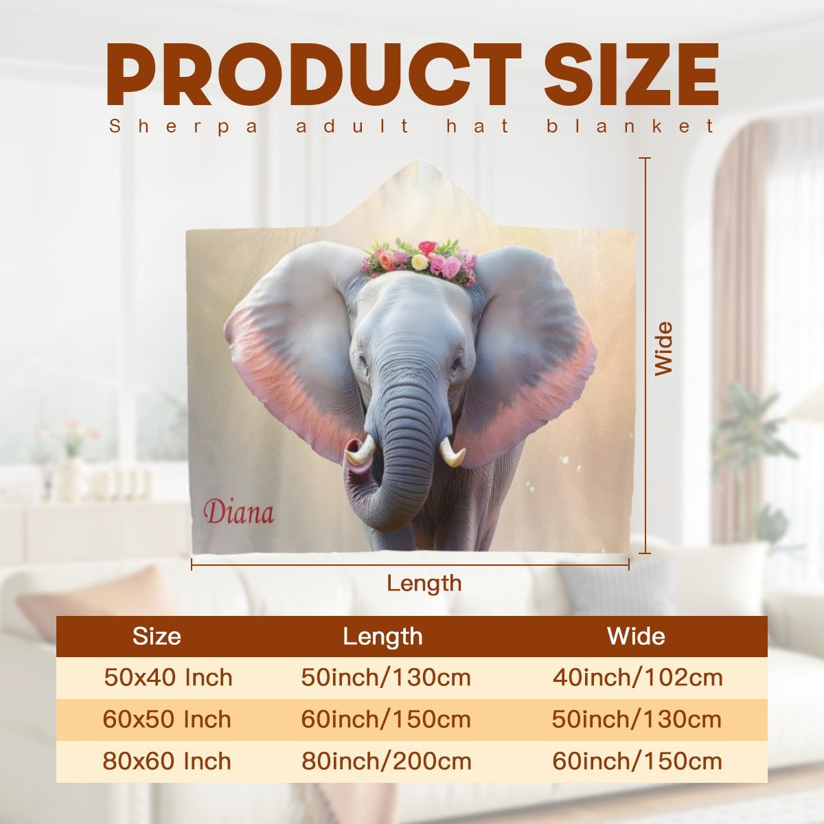 Personalized Elephant Hooded Fleece Blanket | Custom Name Gift