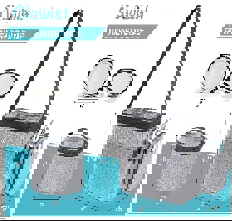 Dog Travel Bag for Supplies - Includes Travel Bag, Travel Dog Bowls, Food Grey