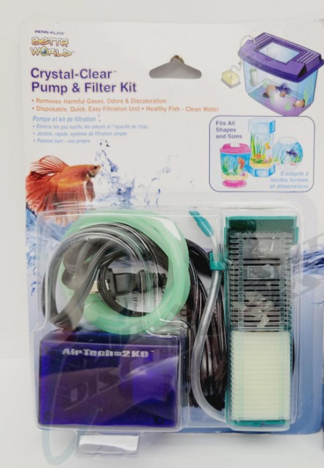 Penn Plax Betta World Crystal Clear Pump & Filter Kit Removes Harmful Gasses