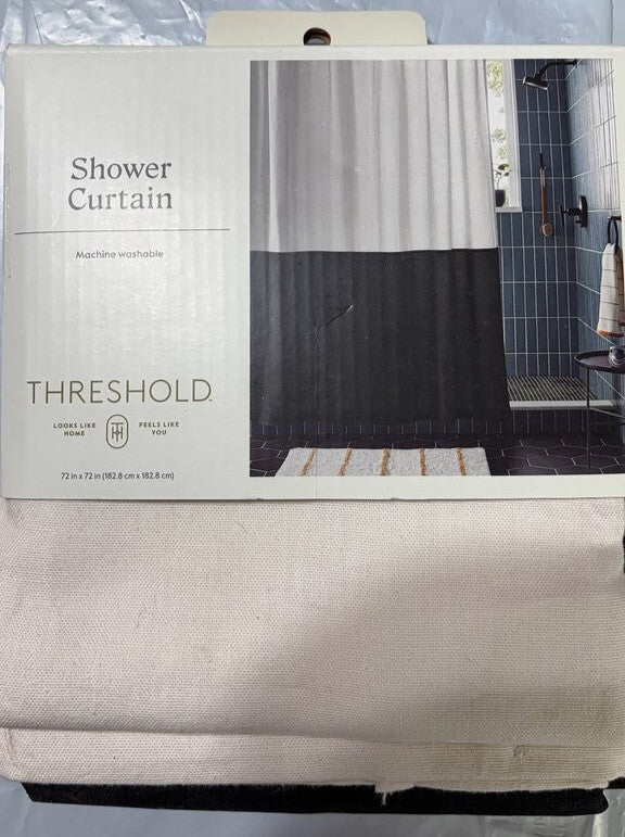Threshold Black & Cream Modern Colorblock Shower Curtain 72 by 72 NWT