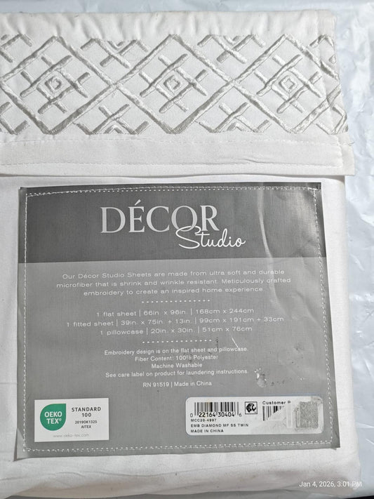 Decor Studio Diamond Grey Embroidered Microfiber 3-Pc. Sheet Set, Twin