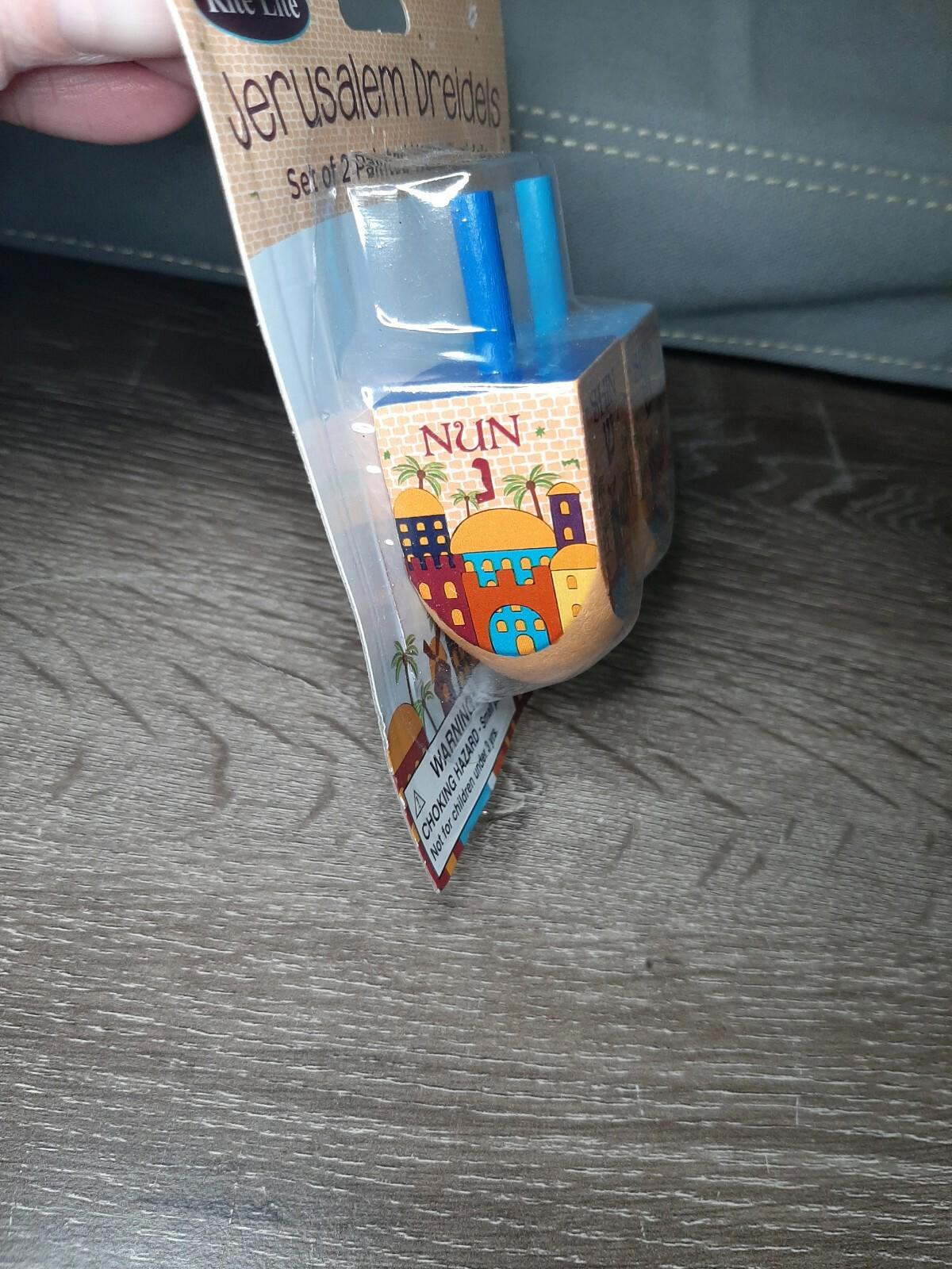 Rite Lite Jerusalem Dreidels, Set of 2 Wood Dreidels.