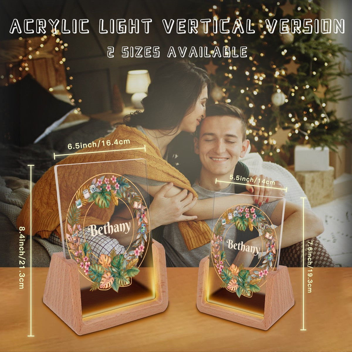Personalized Night Light for Teen Girls with Name | Tropical Wreath with Teen Icons | Bedroom Decor Gift
