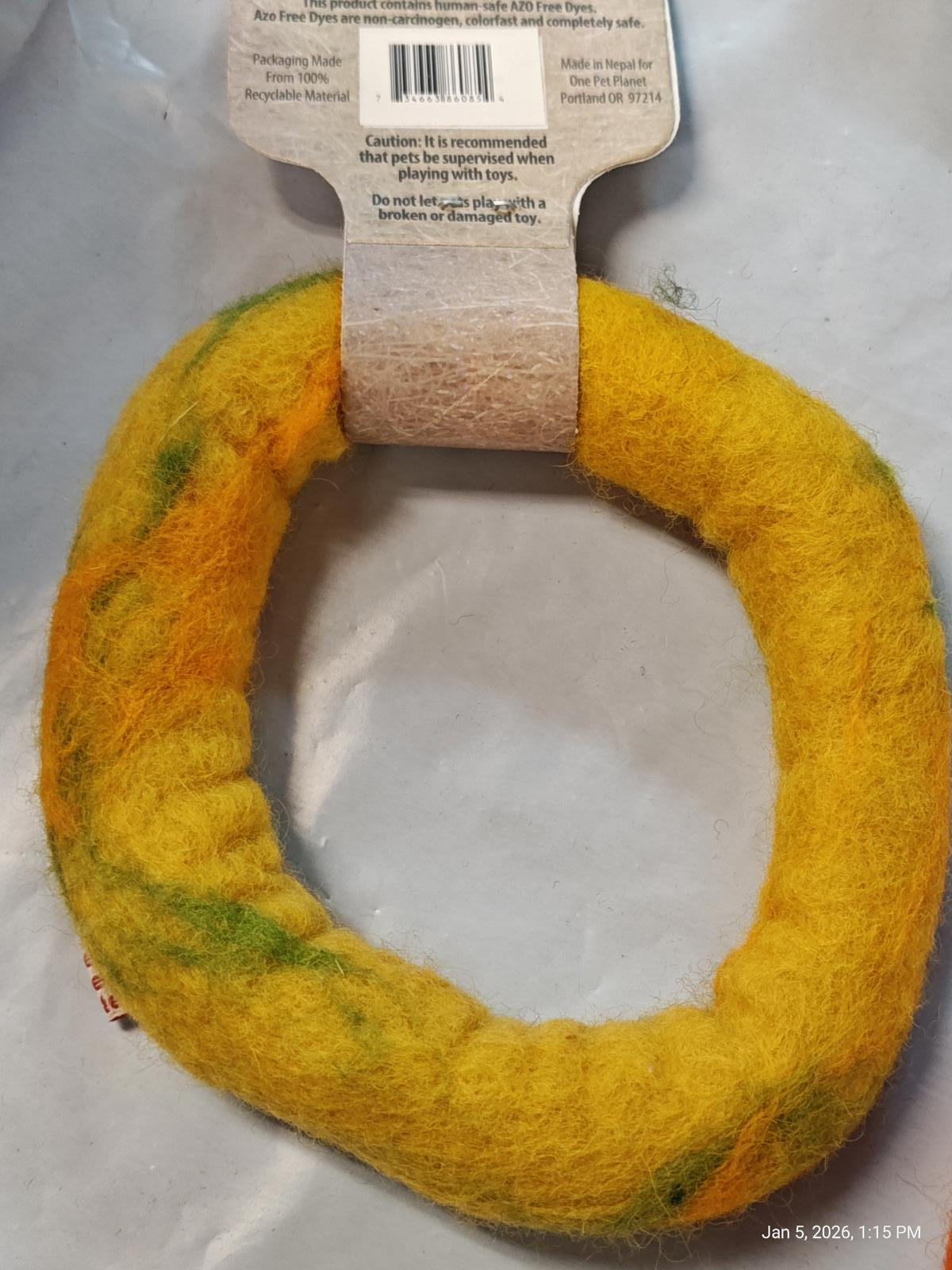 Wool Dog Toy, 5-Inch, Yellow Ring