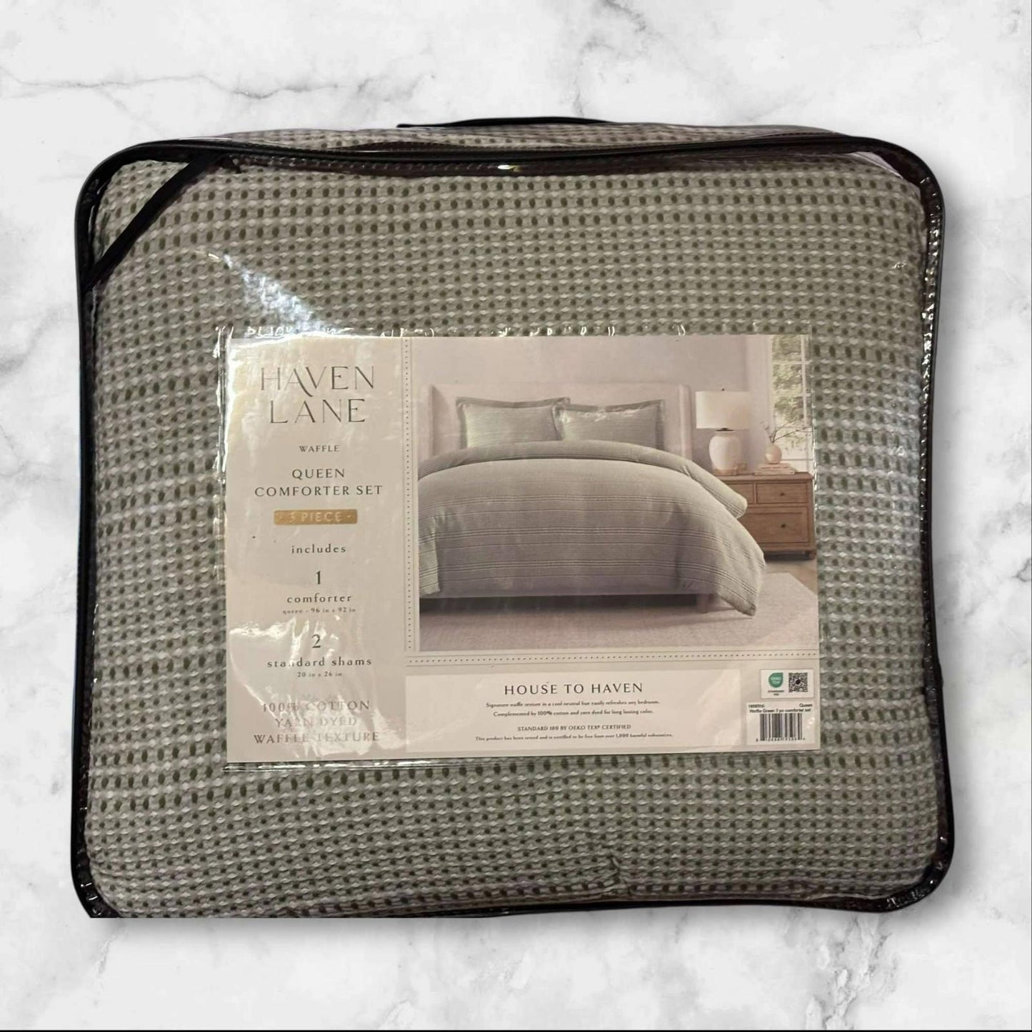 HAVEN LANE Waffle Queen Green 3 piece COMFORTER SET-