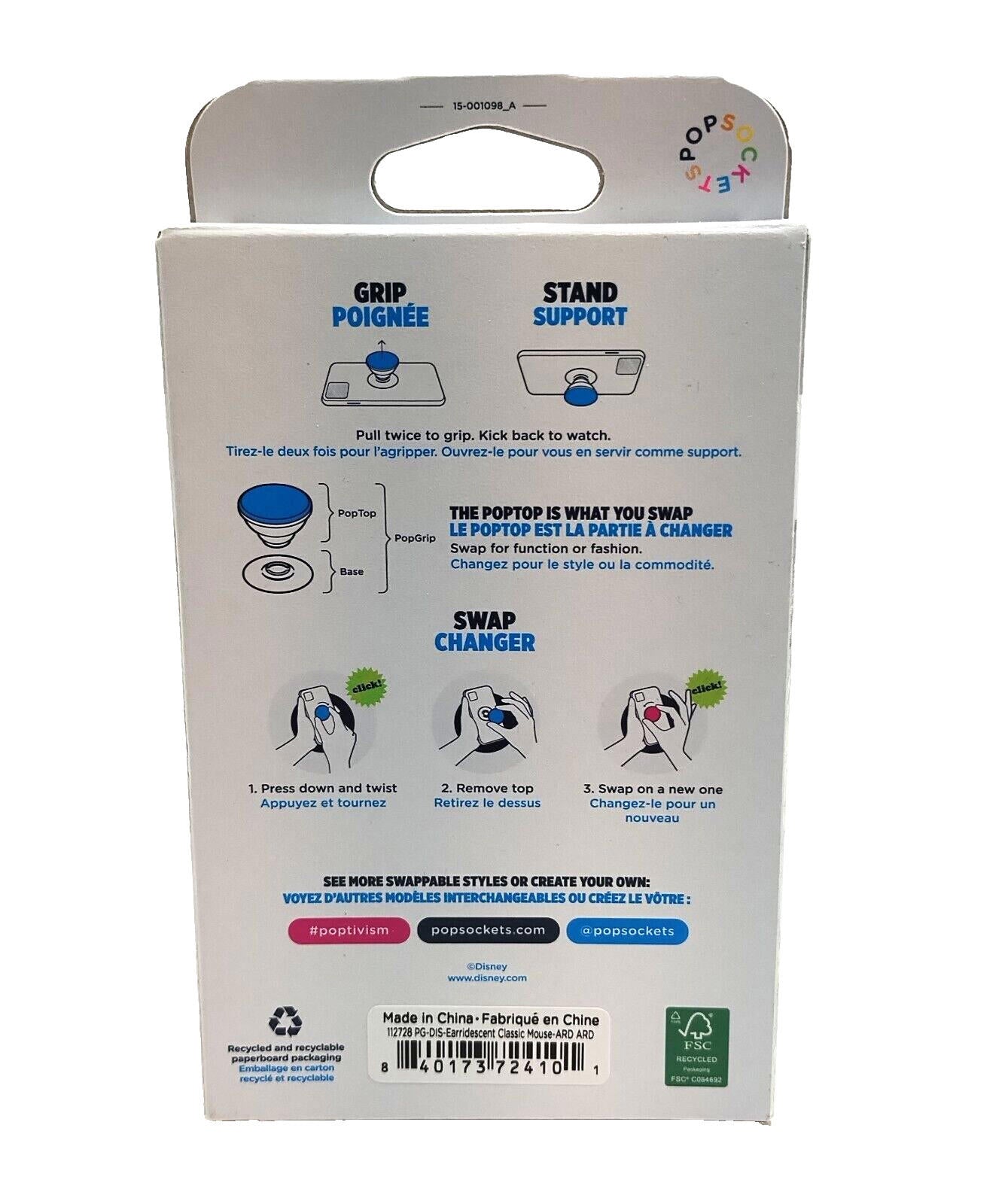 Phone Grip Stand Glitter Classic Mouse Black PopSockets