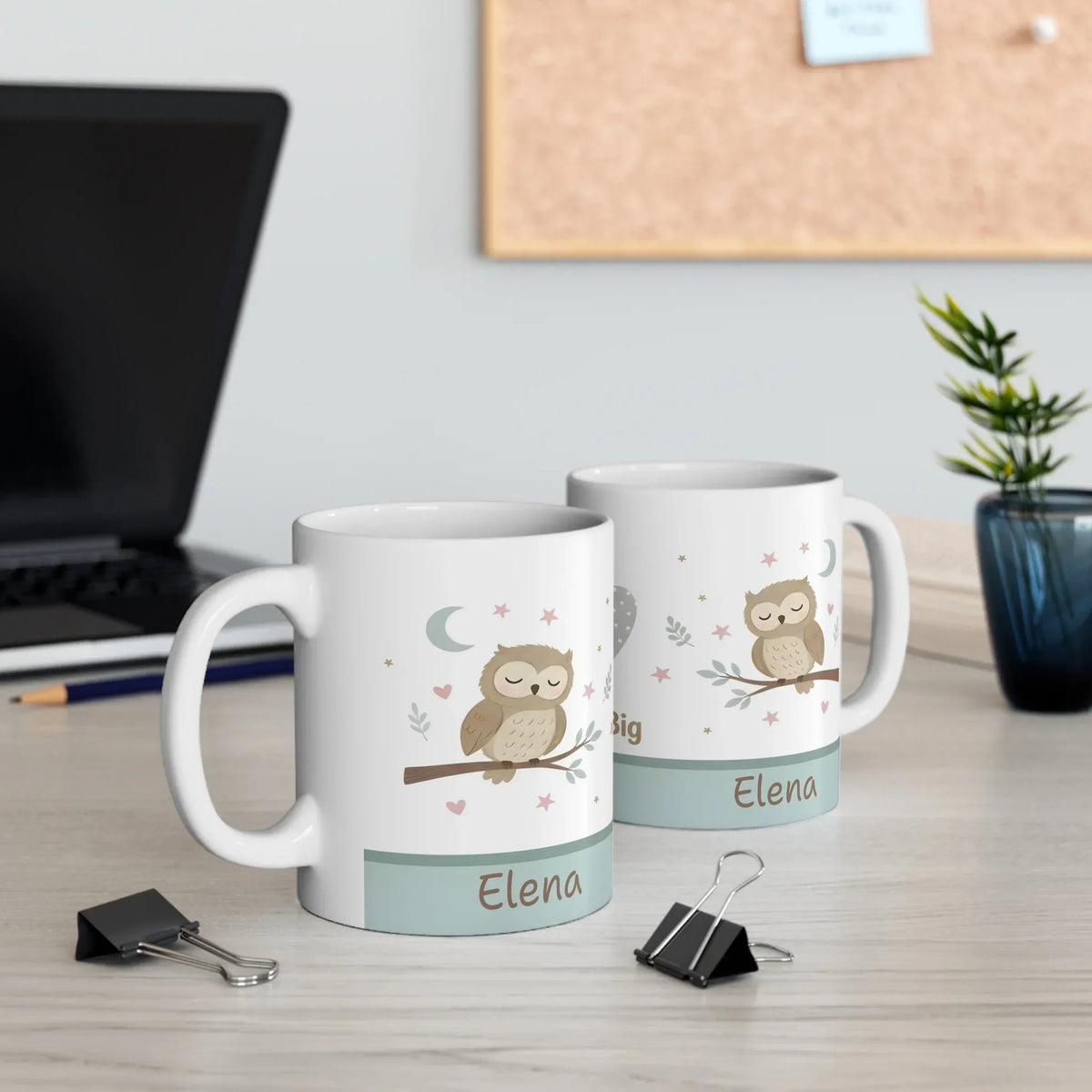Personalized Dream Big Owl Mug | Custom Name | Sleepy Owl Moon Stars Nursery Ceramic Gift