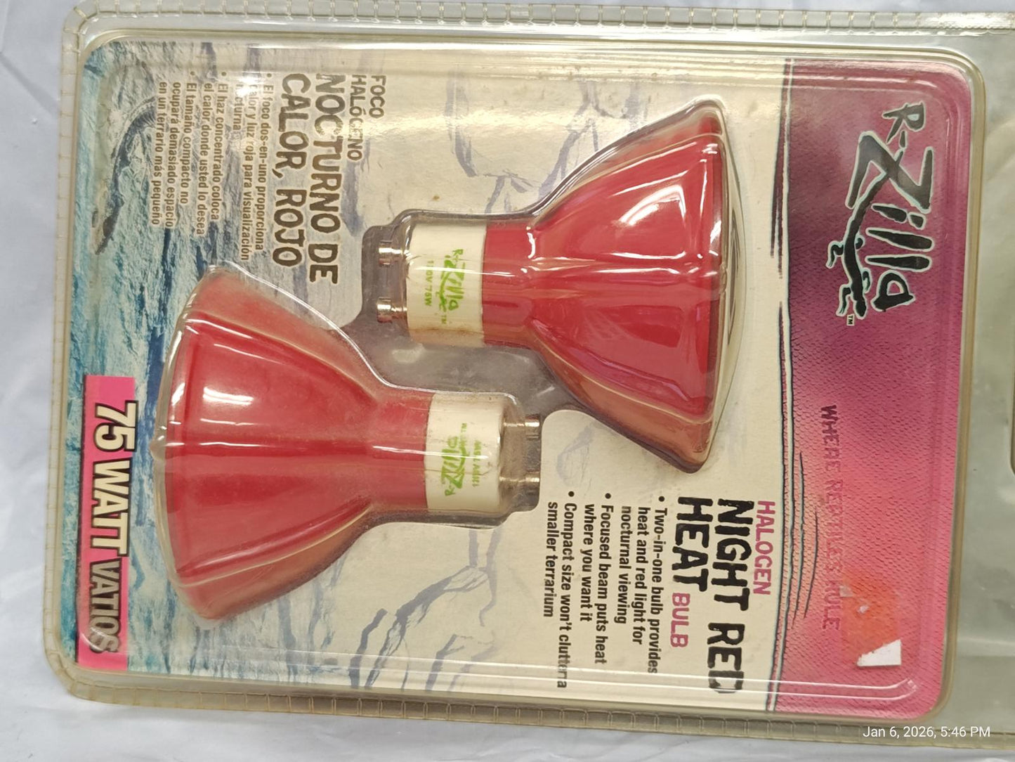 Red 75 watt 2 pack night heat Halogen "previous style" Zilla