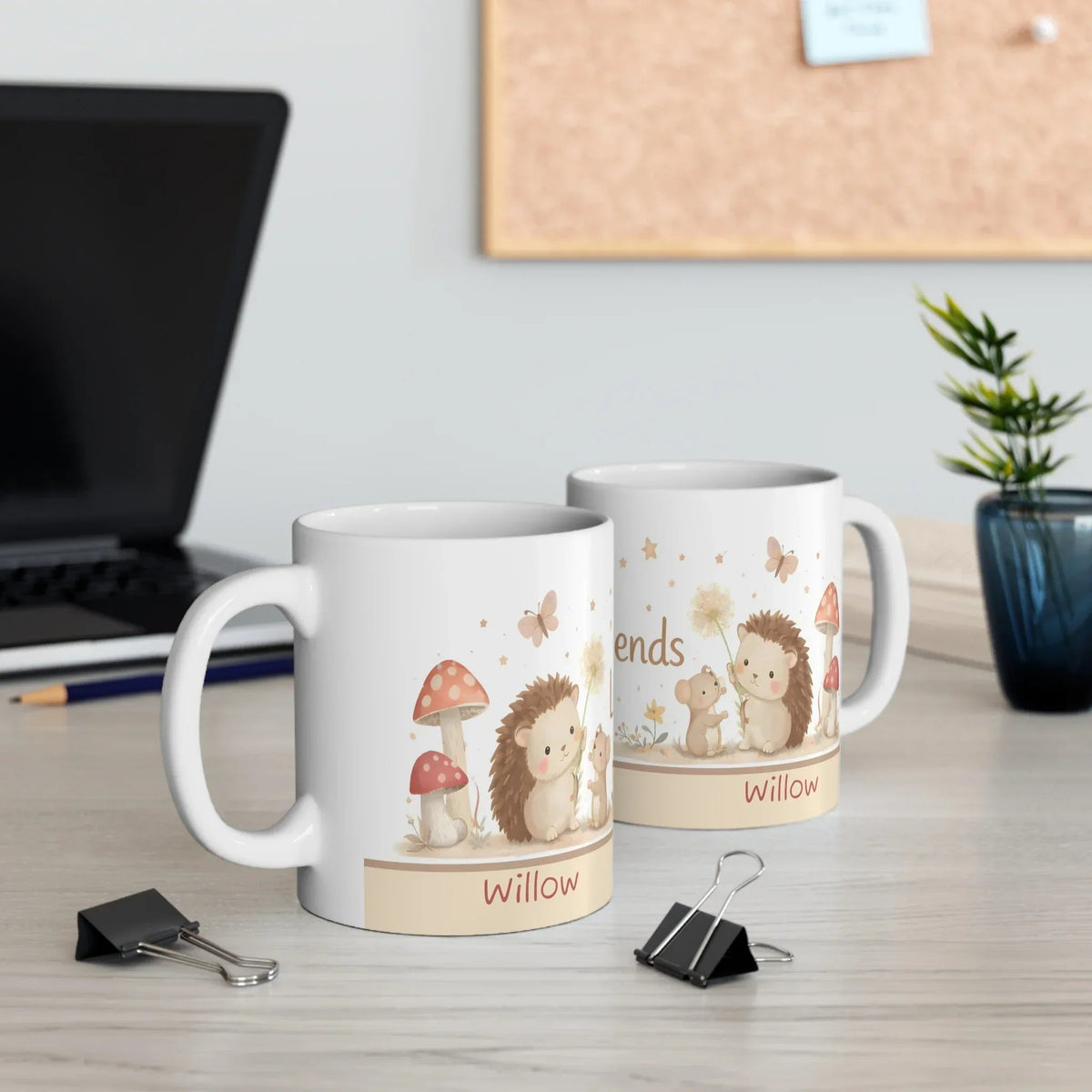 Personalized Little Friends Woodland Mug | Custom Name | Hedgehog Mushroom Watercolor Ceramic Gift