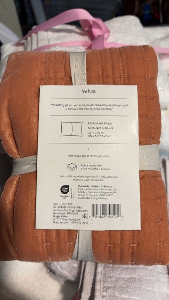 Threshold Lofty Velvet Sham Rust Standard 20x26 New