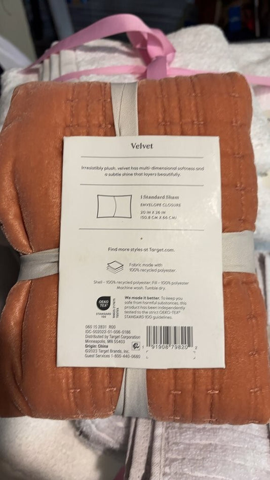 Threshold Lofty Velvet Sham Rust Standard 20x26 New
