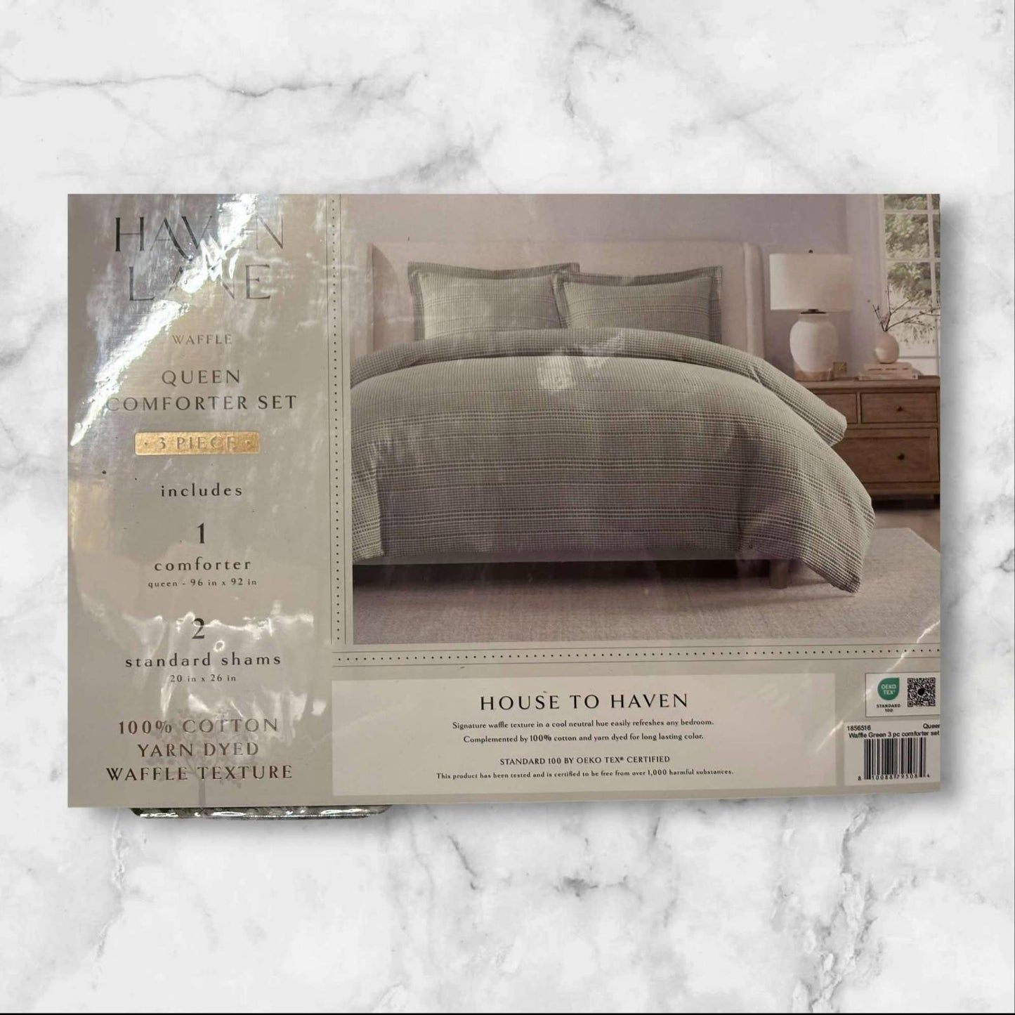 HAVEN LANE Waffle Queen Green 3 piece COMFORTER SET-