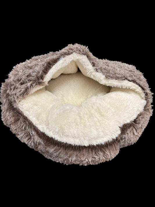 23" Bed Round Plush Fluffy Hooded Cat/Dog Cave Soothing Bed Med 23" by 16" Tall