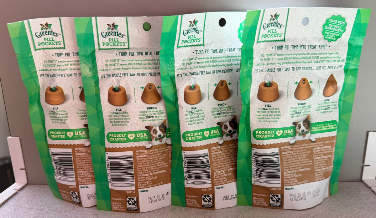 Pack of 4 Greenies Pill Pockets PEANUT BUTTER Tablet Size Dog Treats 7.9 oz, 120