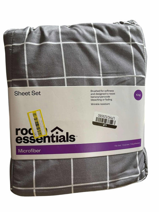 Printed Microfiber Sheet Set - Room Essentials Gray Stripe- Queen