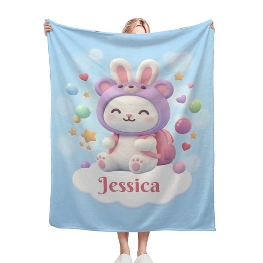 Personalized Kawaii Bunny Blanket | Custom Name | Purple Bunny Hood Throw