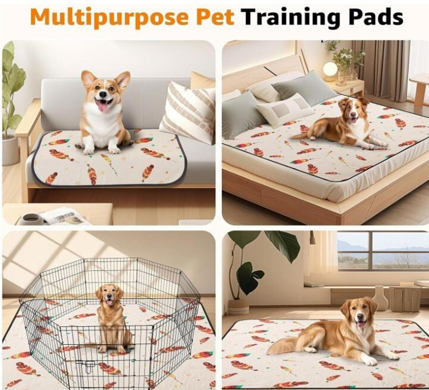 Washable Pee Pas for Dogs: 72" by 72"  Lagre Reusable Pad for Dogs, Waterproof