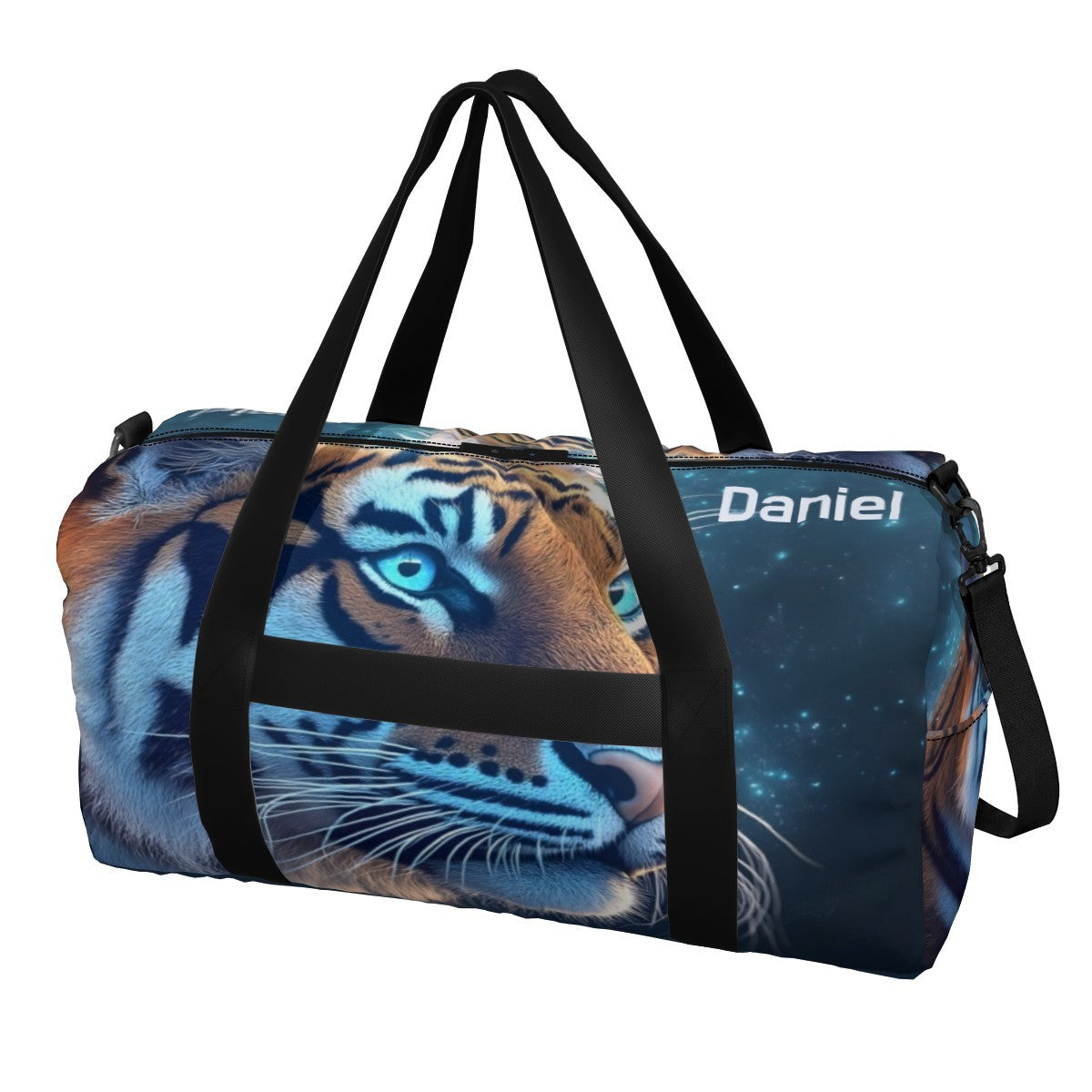Personalized Blue Tiger Duffel Bag with Custom Name – Wildlife Gym, Weekend & Travel Bag
