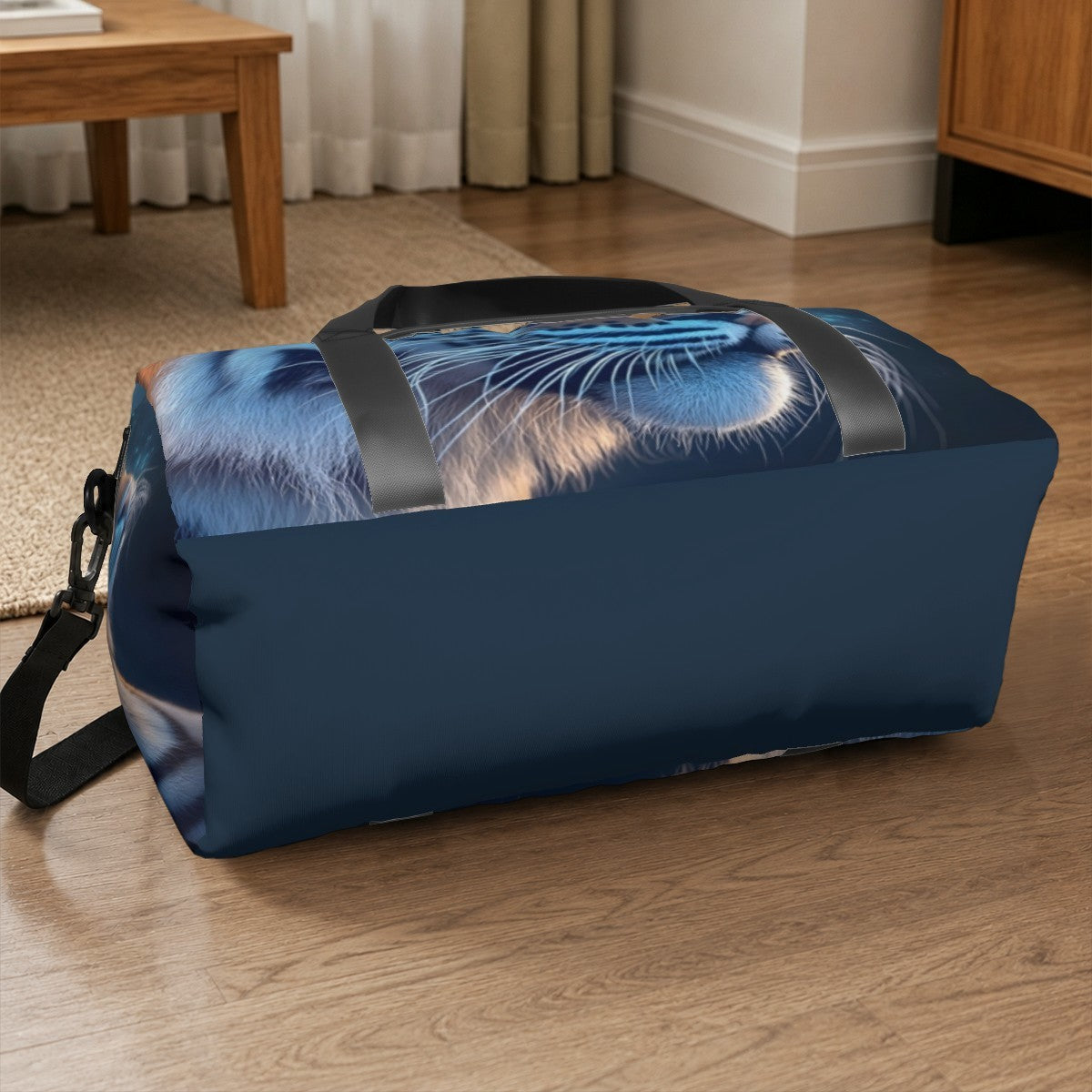 Personalized Blue Tiger Duffel Bag with Custom Name – Wildlife Gym, Weekend & Travel Bag