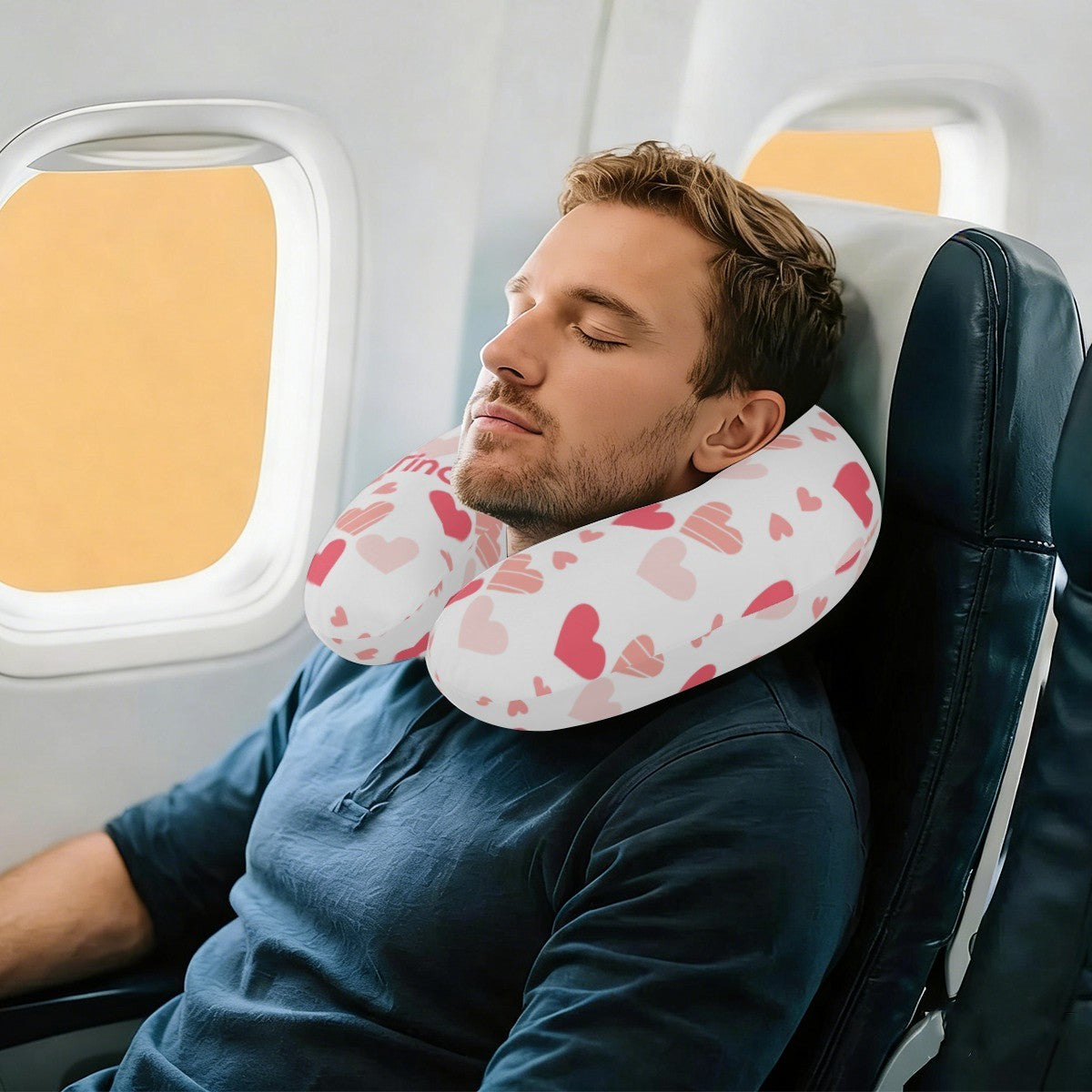 Personalized Hearts Travel Neck Pillow with Name | Pink and White Hearts Pattern | Memory Foam | Valentine's and Romantic Gift