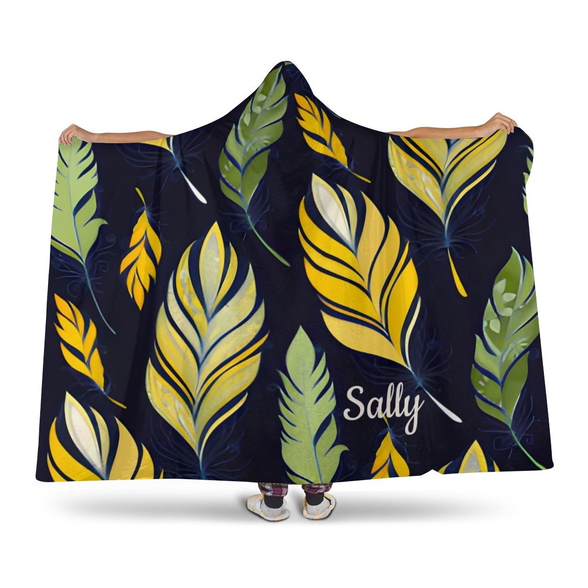 Personalized Botanical Leaf Hooded Blanket | Custom Name Gift