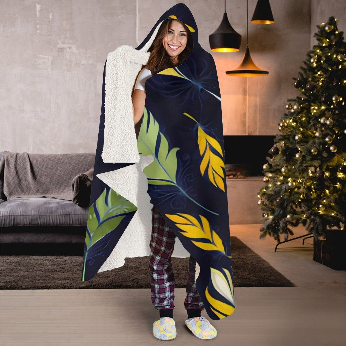 Personalized Botanical Leaf Hooded Blanket | Custom Name Gift