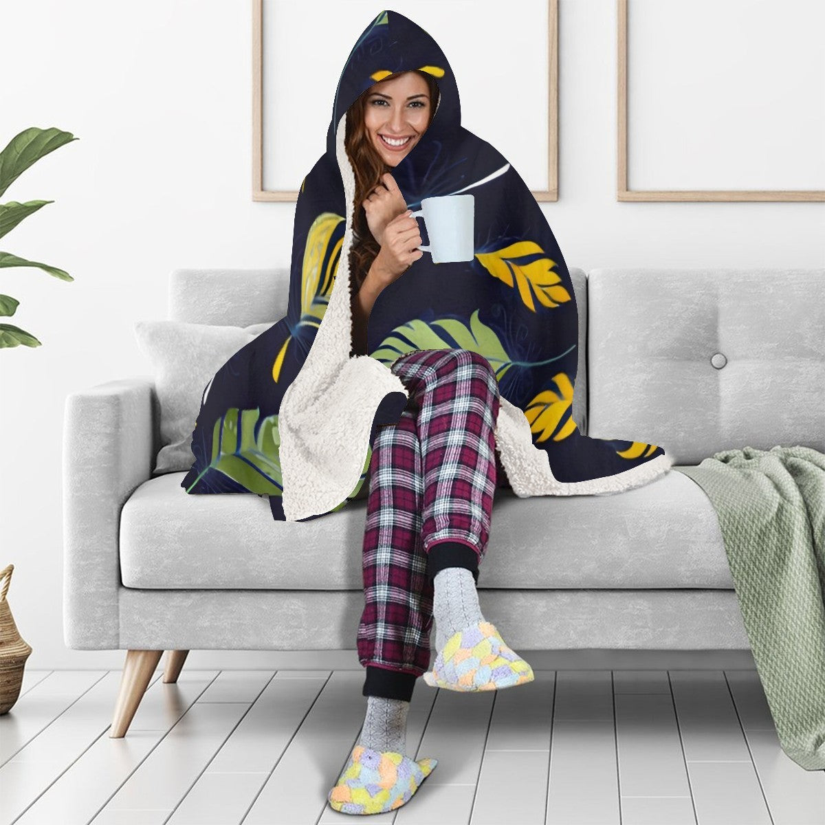 Personalized Botanical Leaf Hooded Blanket | Custom Name Gift