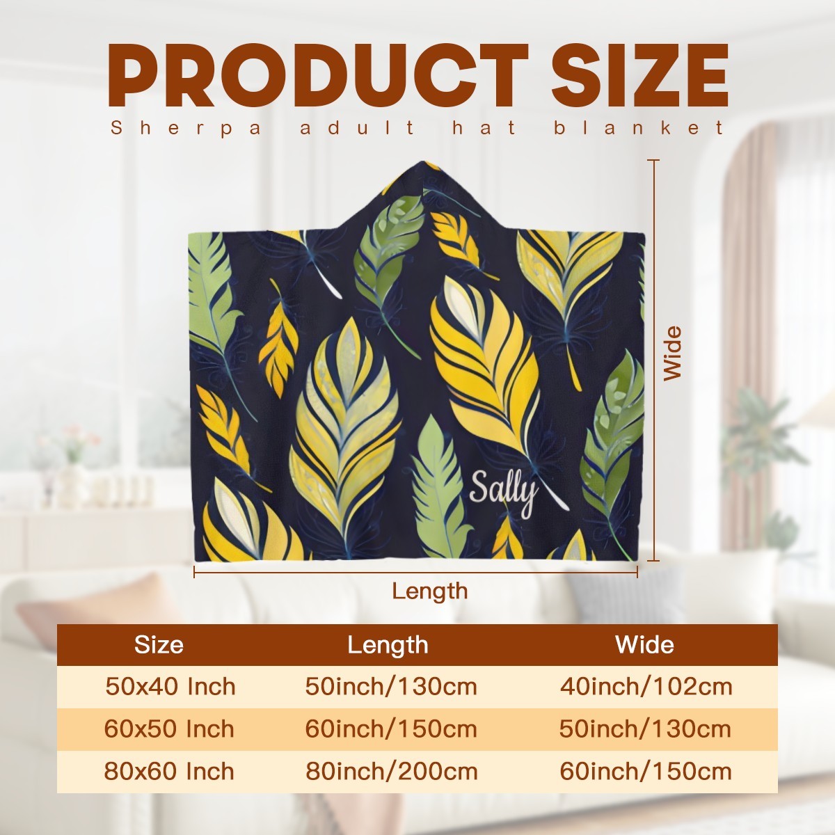 Personalized Botanical Leaf Hooded Blanket | Custom Name Gift