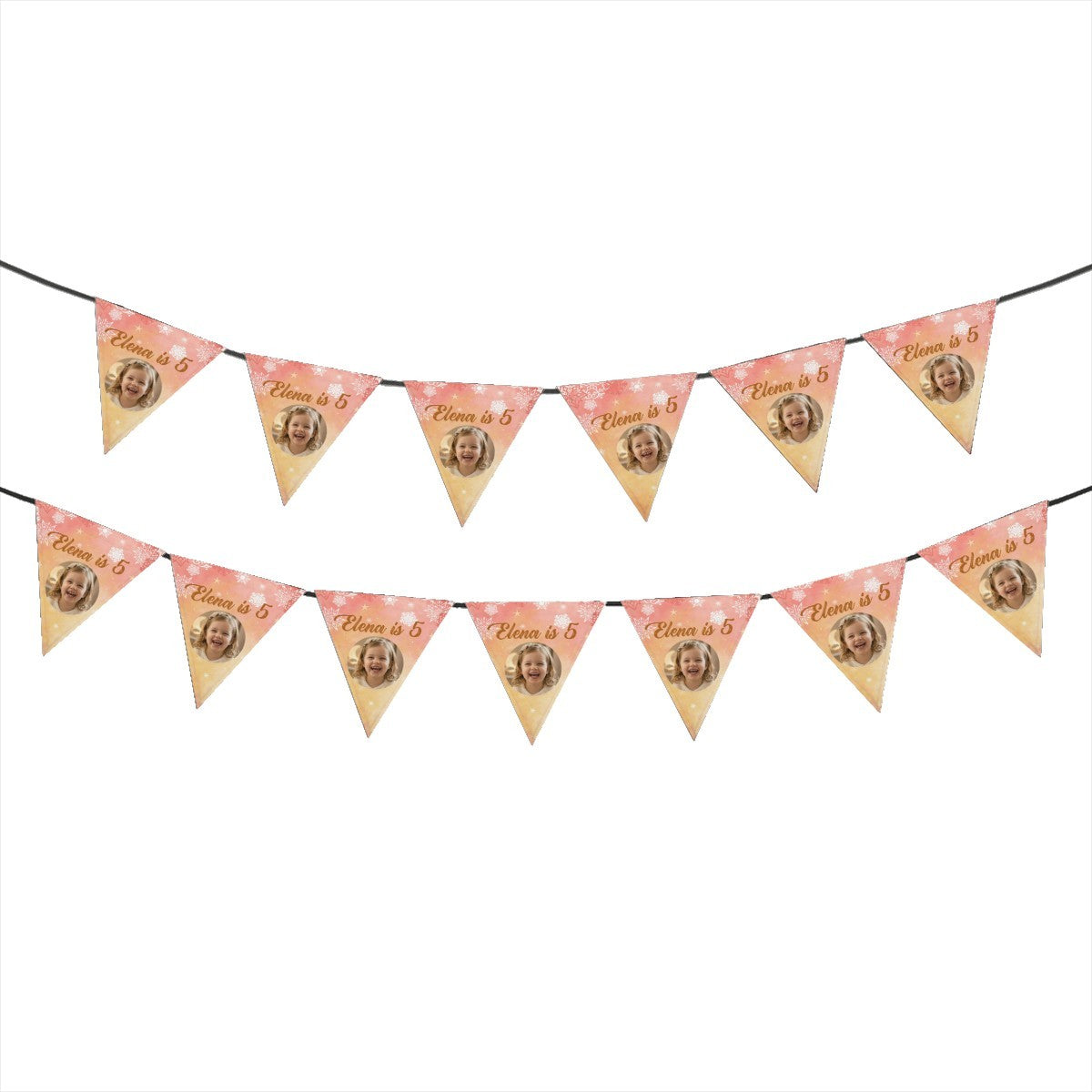 Personalized Photo Birthday Flag Banner with Name and Age - Custom Round Photo Pennant Bunting for Kids, Adults and Pets - Pink Peach or Blue