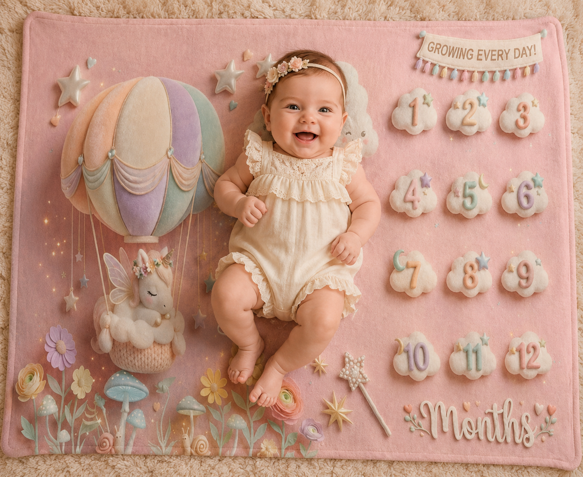 Personalized Baby Milestone Unicorn Blanket with Name | Monthly Photo Keepsake | Custom Unicorn Baby Gift