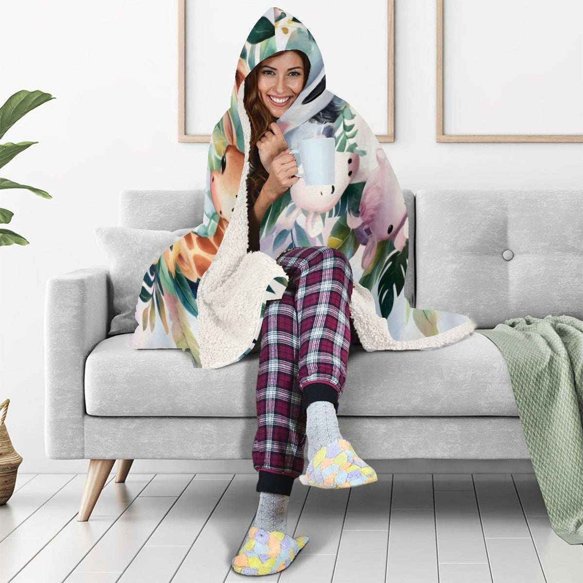 Personalized Safari Animal Hooded Blanket | Custom Name Gift